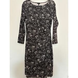 Talbots Dress Womens Medium Floral Print Faux Wrap Stretch Knit Career Office